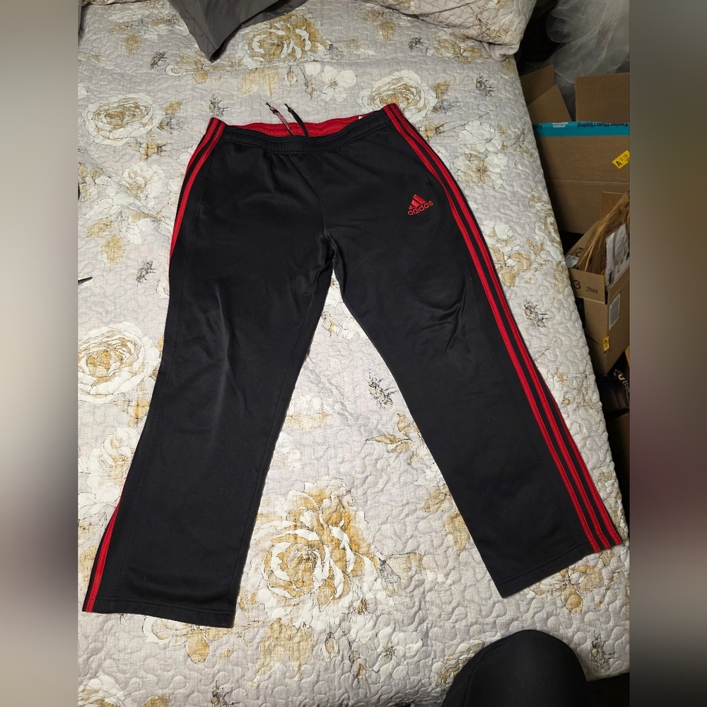 Adidas Black Track Pants with Red Stripes